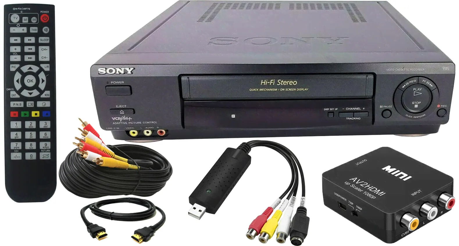 Sony VCR VHS Transfer VHS to DVD Bundle w/ Remote AV to USB Adapter HDMI
